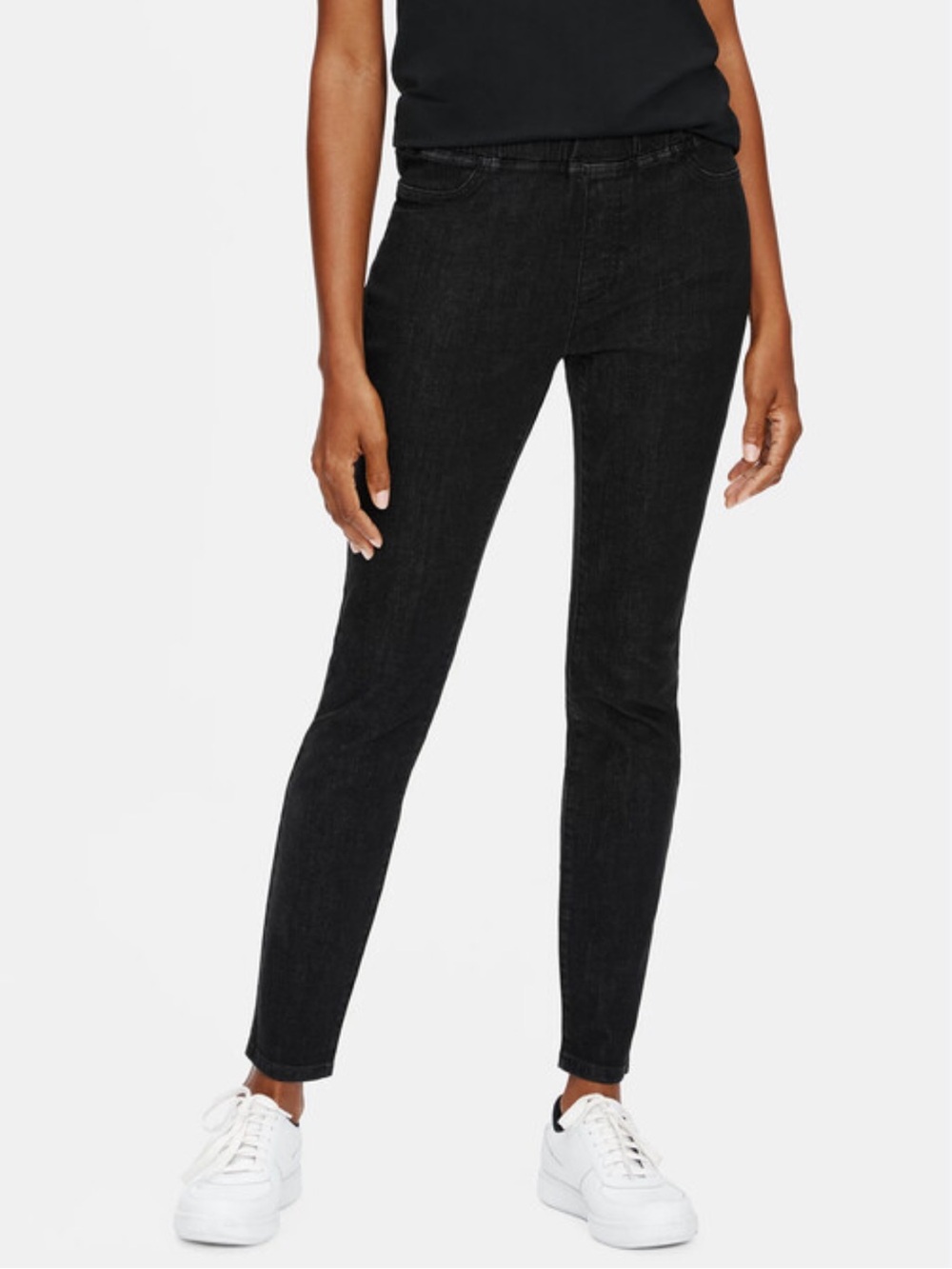 Eileen Fisher Washed Black Organic Cotton Stretch Pull-On Jean Leggings Medium